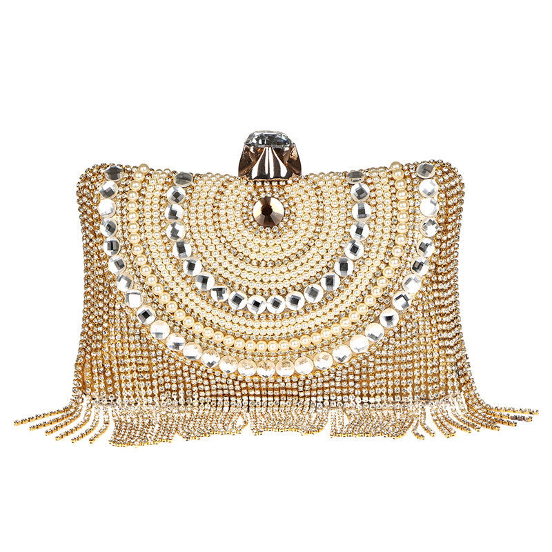 new women diamond wedding bride shoulder crossbody bags gold clutch beaded tassel evening bags party purse banquet handbags li29