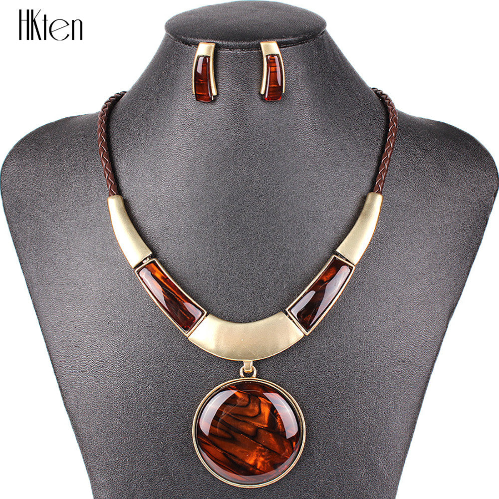 ms20129 fashion brand jewelry sets round pendant 5 colors faux leather rope high quality wholesale price party gifts