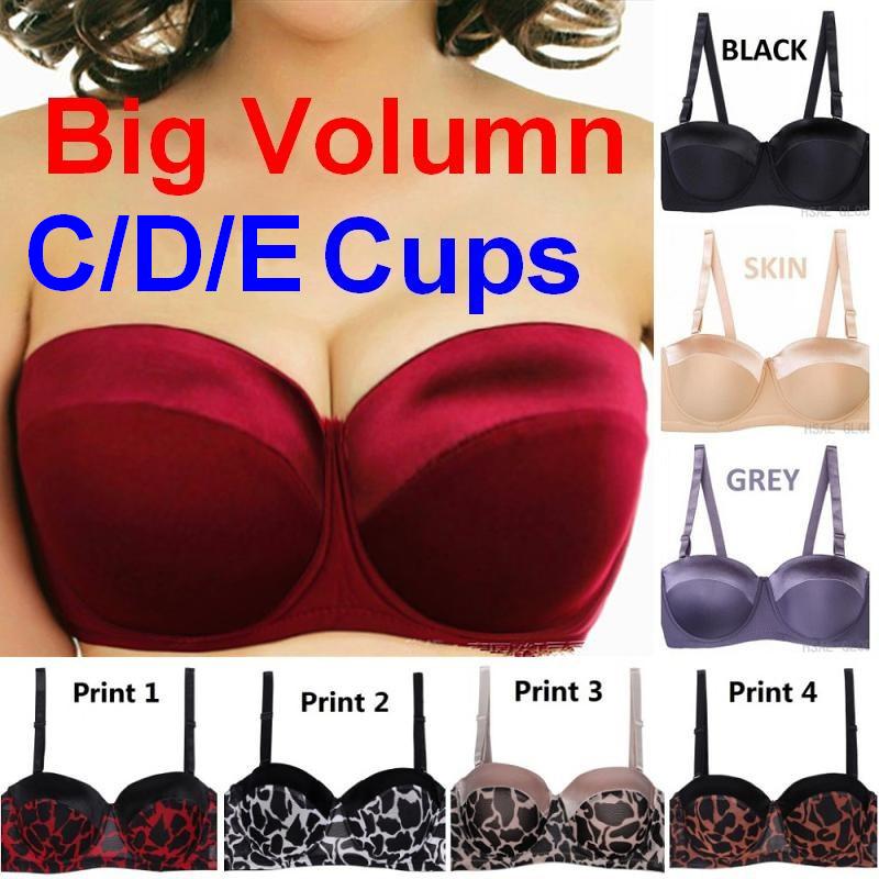 high quality 34-46 c/d/e 1/2 cup seamless bra adjustable plus big size push up women sexy bra underwear strapless bra h059