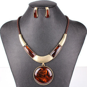 ms20129 fashion brand jewelry sets round pendant 5 colors faux leather rope high quality wholesale price party gifts brown