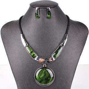 ms20129 fashion brand jewelry sets round pendant 5 colors faux leather rope high quality wholesale price party gifts green