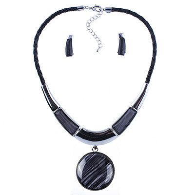 ms20129 fashion brand jewelry sets round pendant 5 colors faux leather rope high quality wholesale price party gifts black