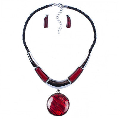 ms20129 fashion brand jewelry sets round pendant 5 colors faux leather rope high quality wholesale price party gifts red