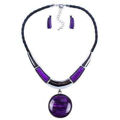 ms20129 fashion brand jewelry sets round pendant 5 colors faux leather rope high quality wholesale price party gifts purple