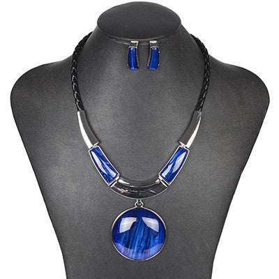ms20129 fashion brand jewelry sets round pendant 5 colors faux leather rope high quality wholesale price party gifts blue