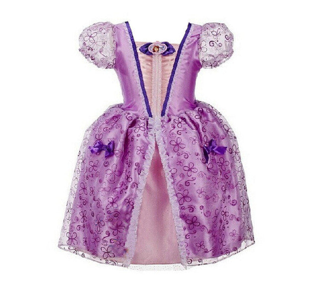 sofia cinderella rapunzel belle snow white 2017 girls kids short sleeve princess dresses up teenage party dress cosplay costume