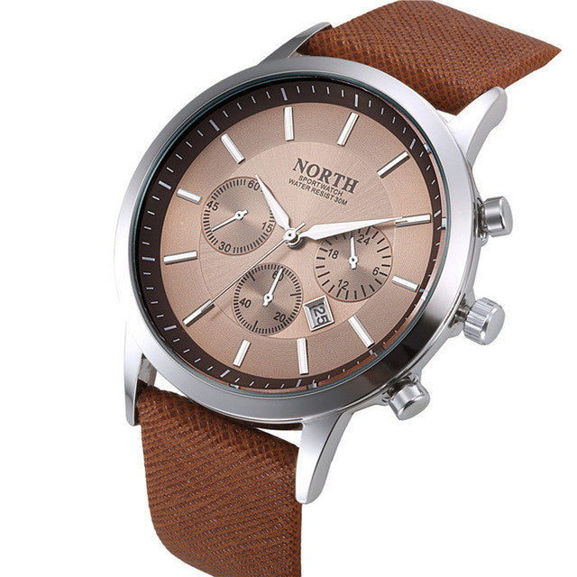 mens watches north brand luxury casual military quartz sports wristwatch leather strap male clock watch relogio masculino coffee