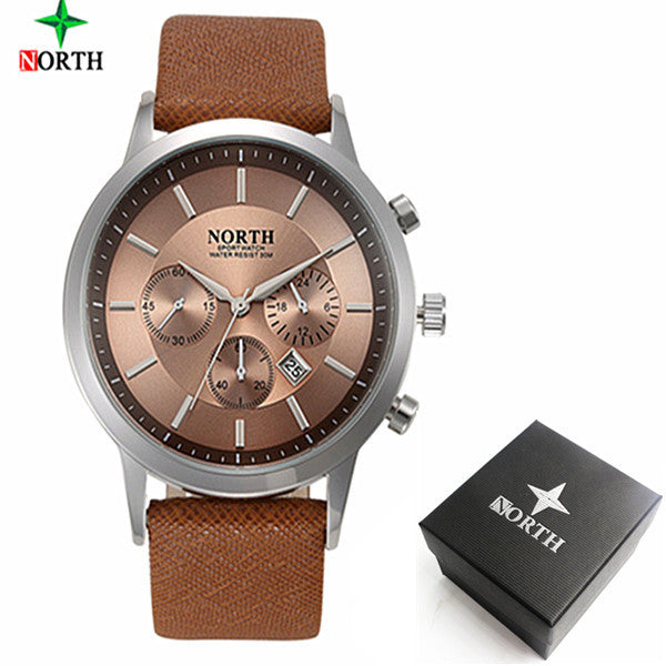 mens watches north brand luxury casual military quartz sports wristwatch leather strap male clock watch relogio masculino grey