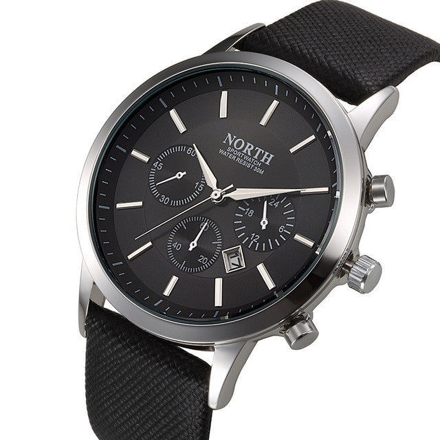 mens watches north brand luxury casual military quartz sports wristwatch leather strap male clock watch relogio masculino black