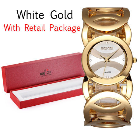 weiqin brand luxury crystal gold watches women fashion bracelet quartz watch shock waterproof relogio feminino orologio donna white gold with box