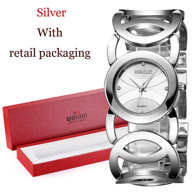 weiqin brand luxury crystal gold watches women fashion bracelet quartz watch shock waterproof relogio feminino orologio donna silver with box