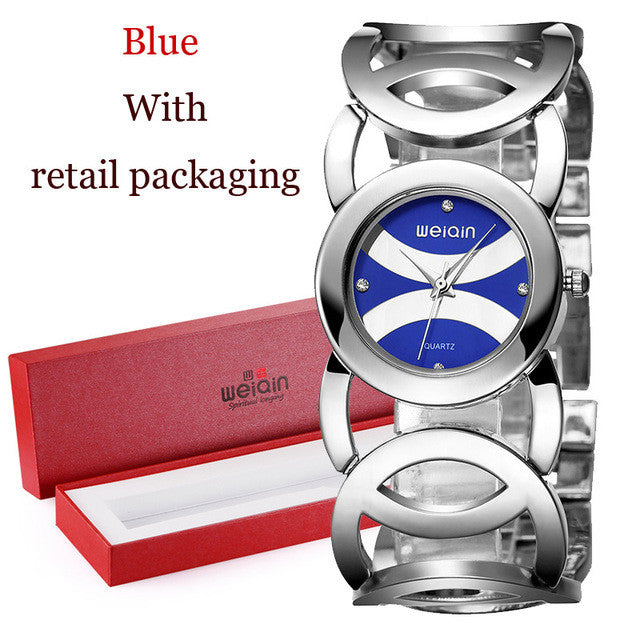 weiqin brand luxury crystal gold watches women fashion bracelet quartz watch shock waterproof relogio feminino orologio donna blue with box