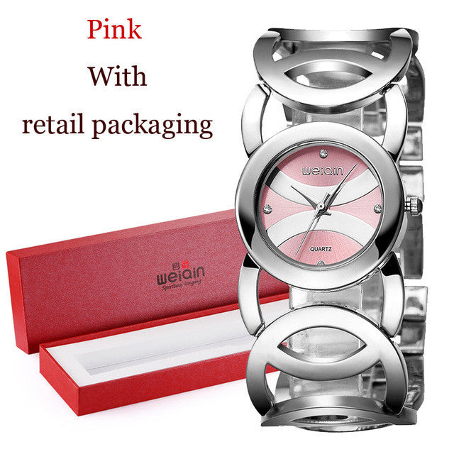 weiqin brand luxury crystal gold watches women fashion bracelet quartz watch shock waterproof relogio feminino orologio donna pink with box