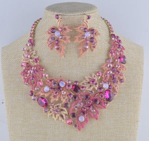 wedding necklace sets maple leaf style necklace crystal bridal jewelry sets pink