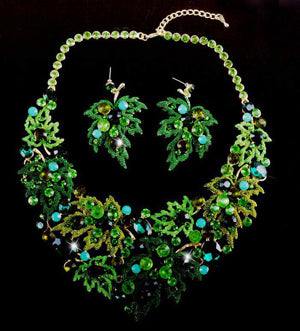wedding necklace sets maple leaf style necklace crystal bridal jewelry sets green