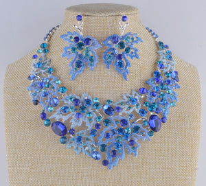 wedding necklace sets maple leaf style necklace crystal bridal jewelry sets blue