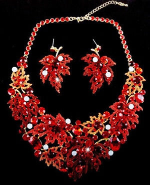 wedding necklace sets maple leaf style necklace crystal bridal jewelry sets red