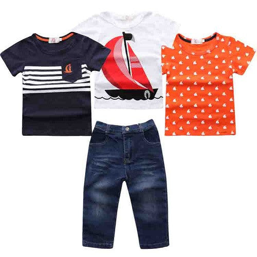 children's clothing for baby spring sleeve print suit long plaid shirts + t-shirt + jeans 3 pcs set kids clothes