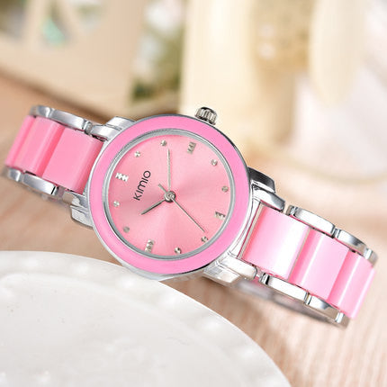 kimio luxury  fashion women's watches quartz watch bracelet wristwatches stainless steel bracelet women watches with gift box pink