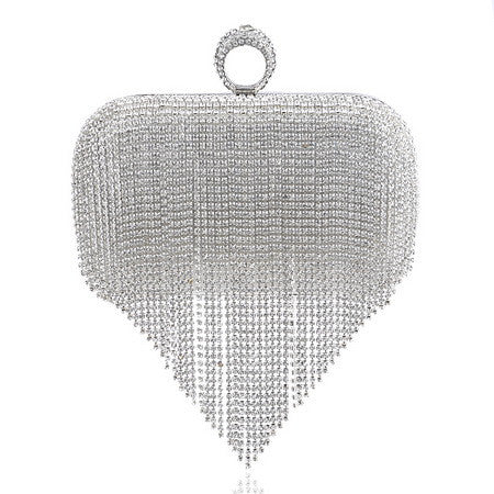 tassel rhinestone finger ring evening bags diamonds wedding handbags women day clutch mini purse bag with chain mixed color ym1011silver