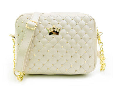 women fashion rivet chain shoulder bag beige bag