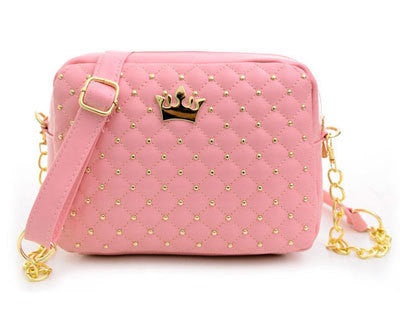 women fashion rivet chain shoulder bag pink bag