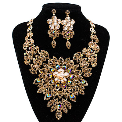 lan palace new arrivals boutique wedding jewelry set austrian crystal bridal necklace and earrings for party champagne