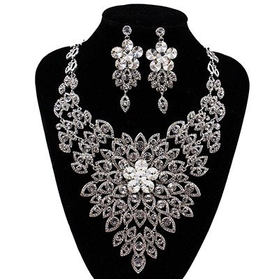 lan palace new arrivals boutique wedding jewelry set austrian crystal bridal necklace and earrings for party platinum white