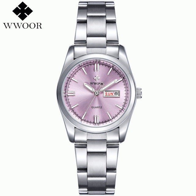 new brand relogio feminino date day clock female stainless steel watch ladies fashion casual watch quartz wrist women watches pink