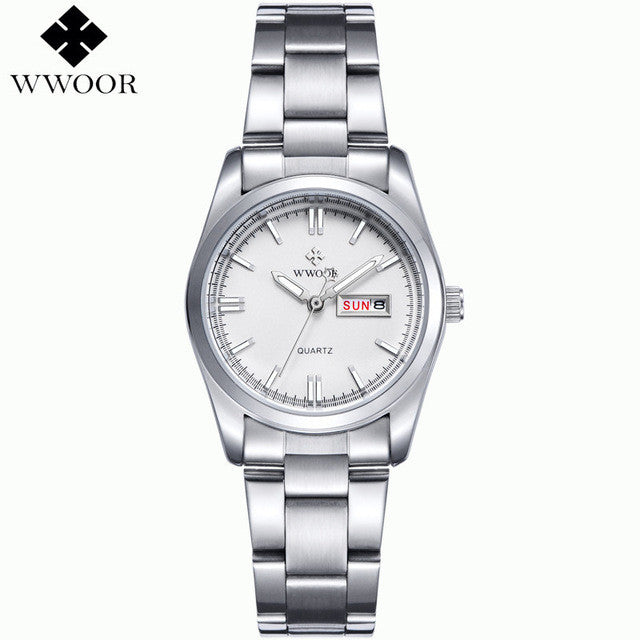 new brand relogio feminino date day clock female stainless steel watch ladies fashion casual watch quartz wrist women watches white