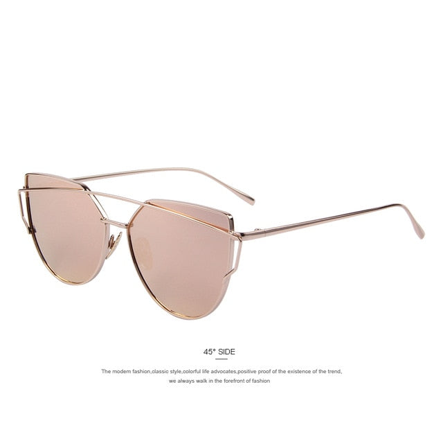 merry's fashion women cat eye sunglasses classic brand designer twin-beams sunglasses coating mirror flat panel lens c03 pink