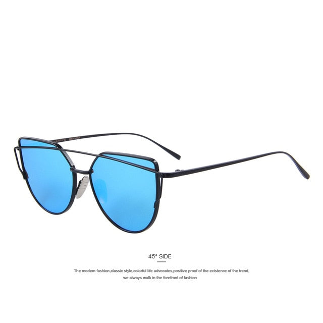 merry's fashion women cat eye sunglasses classic brand designer twin-beams sunglasses coating mirror flat panel lens c07 black blue