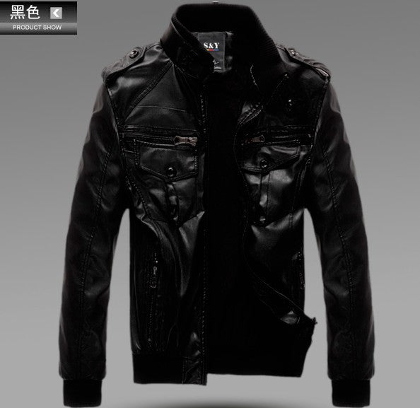 men's locomotive leather  jacket coat thickening fur outerwear slim winter pu jacket