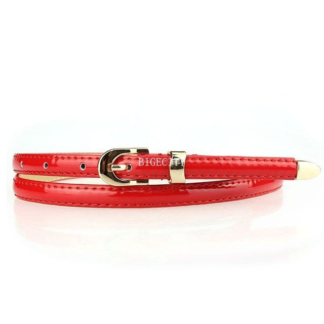 women candy color narrow thin skinny pu leather waist belt red