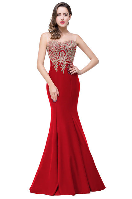 robe de soiree longue sexy backless red mermaid lace evening dress long cheap appliques evening gowns vestido de festa