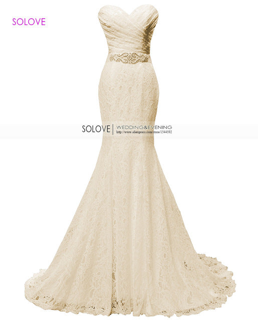 solovedress elegant beaded sweetheart champagne mermaid lace evening dress formal gown with sash vestido de festa