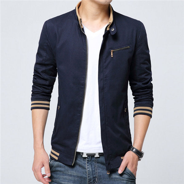 fashion male jackets solid stand collar zipper high quality jacket