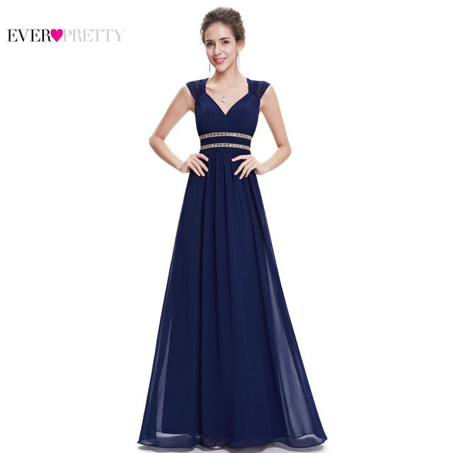 formal evening dresses long ever pretty women elegant navy blue white v neck sleeveless empire evening dresses new navy blue / 4 / china