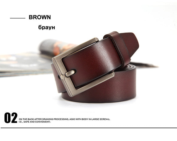 [dwts] mens cow genuine leather luxury strap male belts for men black and brown colors vintage pin buckle belt man