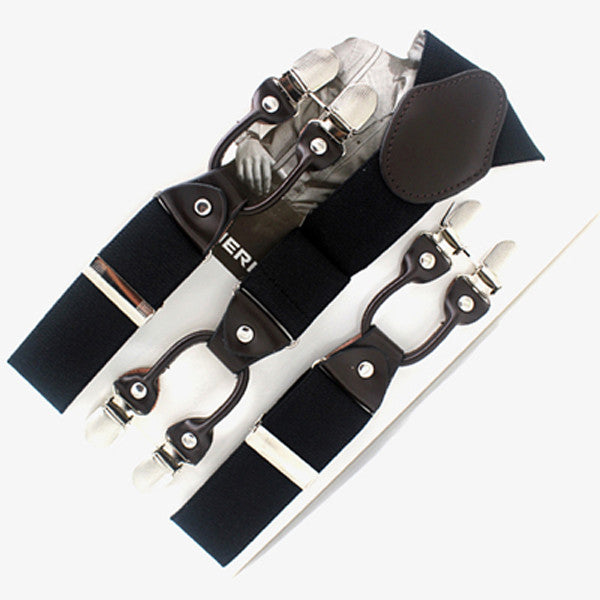 men's suspenders casual fashion braces high quality leather suspenders adjustable 6 clip  belt strap  7 colors black
