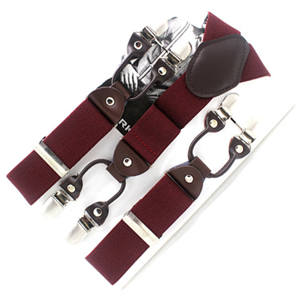 men's suspenders casual fashion braces high quality leather suspenders adjustable 6 clip  belt strap  7 colors red