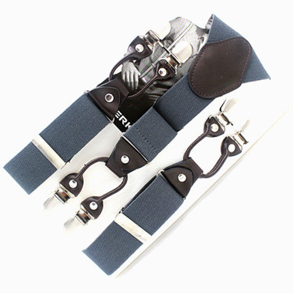 men's suspenders casual fashion braces high quality leather suspenders adjustable 6 clip  belt strap  7 colors dark grey