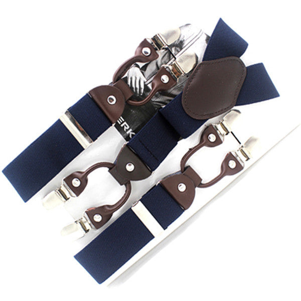 men's suspenders casual fashion braces high quality leather suspenders adjustable 6 clip  belt strap  7 colors blue