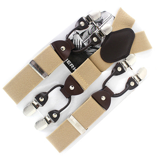 men's suspenders casual fashion braces high quality leather suspenders adjustable 6 clip  belt strap  7 colors beige