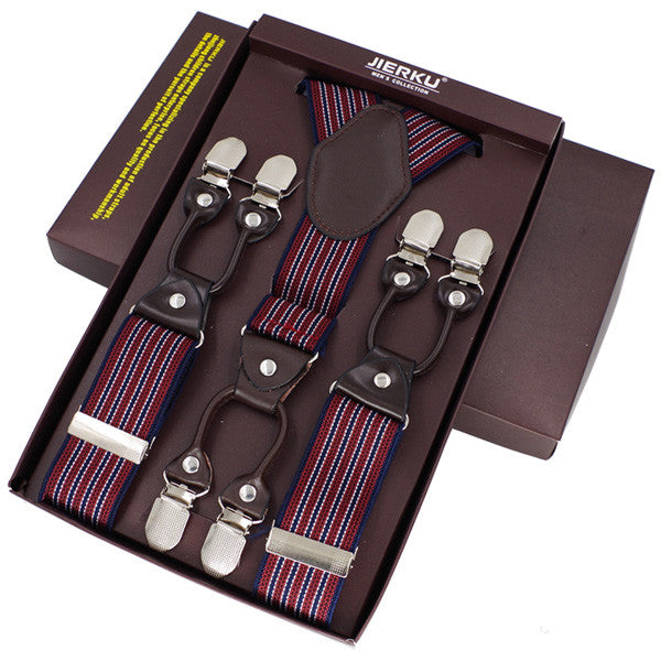 men's suspenders casual fashion braces high quality leather suspenders adjustable 6 clip  belt strap  7 colors silver