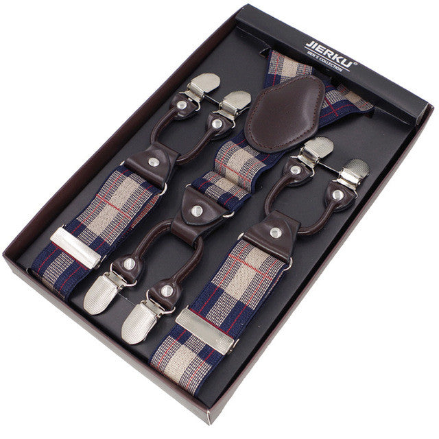 men's suspenders casual fashion braces high quality leather suspenders adjustable 6 clip  belt strap  7 colors ivory