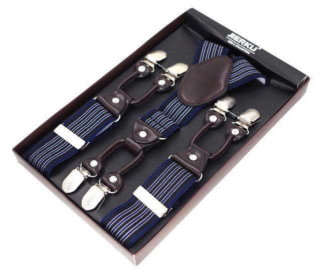 men's suspenders casual fashion braces high quality leather suspenders adjustable 6 clip  belt strap  7 colors orange
