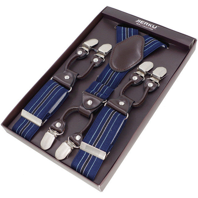 men's suspenders casual fashion braces high quality leather suspenders adjustable 6 clip  belt strap  7 colors multi