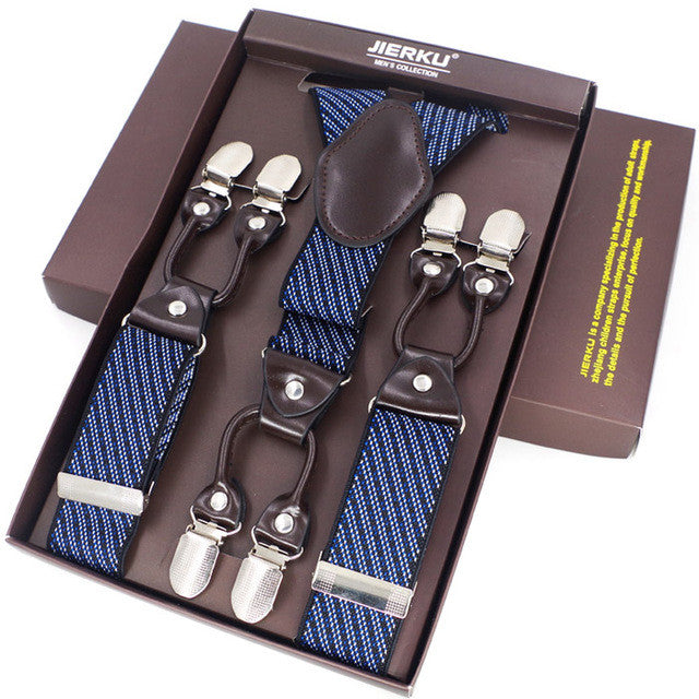 men's suspenders casual fashion braces high quality leather suspenders adjustable 6 clip  belt strap  7 colors purple