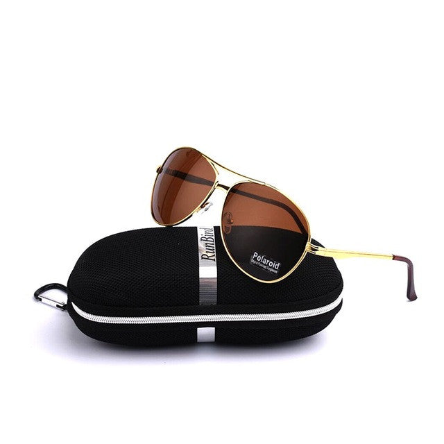 fashion men polarized sunglasses gold frame brown